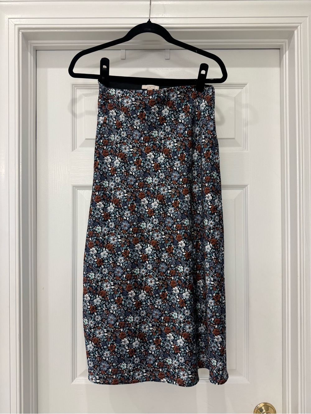LOFT Floral Midi Skirt in Navy and Brown
